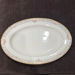 Noritake Barrymore 16” Oval Platter with Gold and Pink Accents